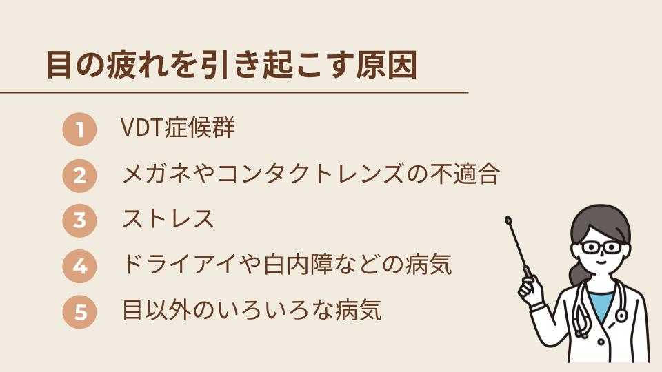 目の疲れ（眼精疲労）を引き起こす原因