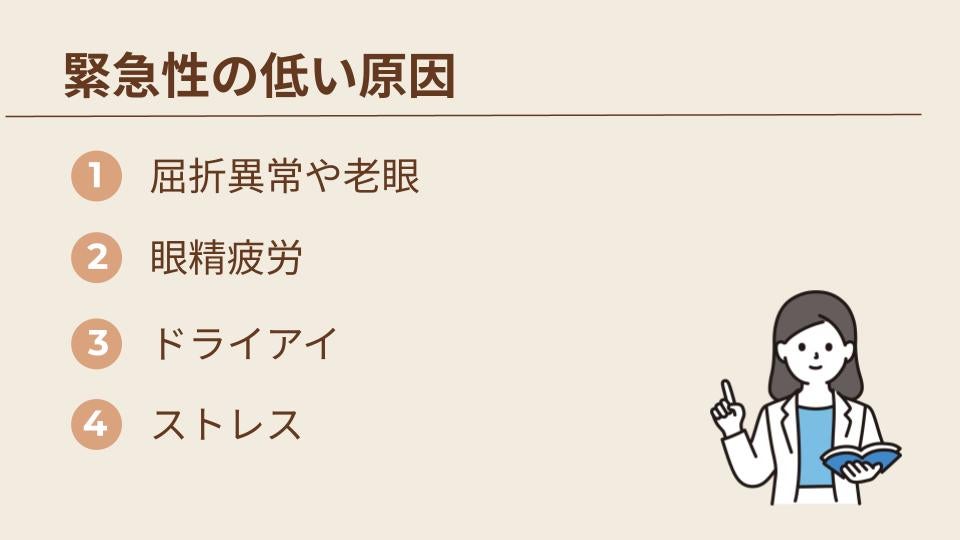 急に目のピントが合わなくなる原因｜緊急性の低いもの
