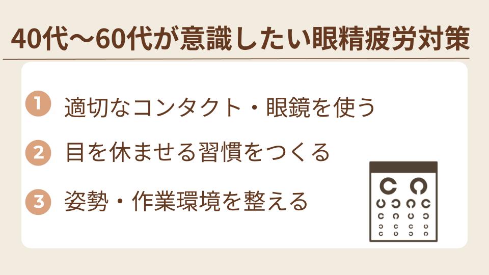 40代～60代が意識したい眼精疲労対策の基本