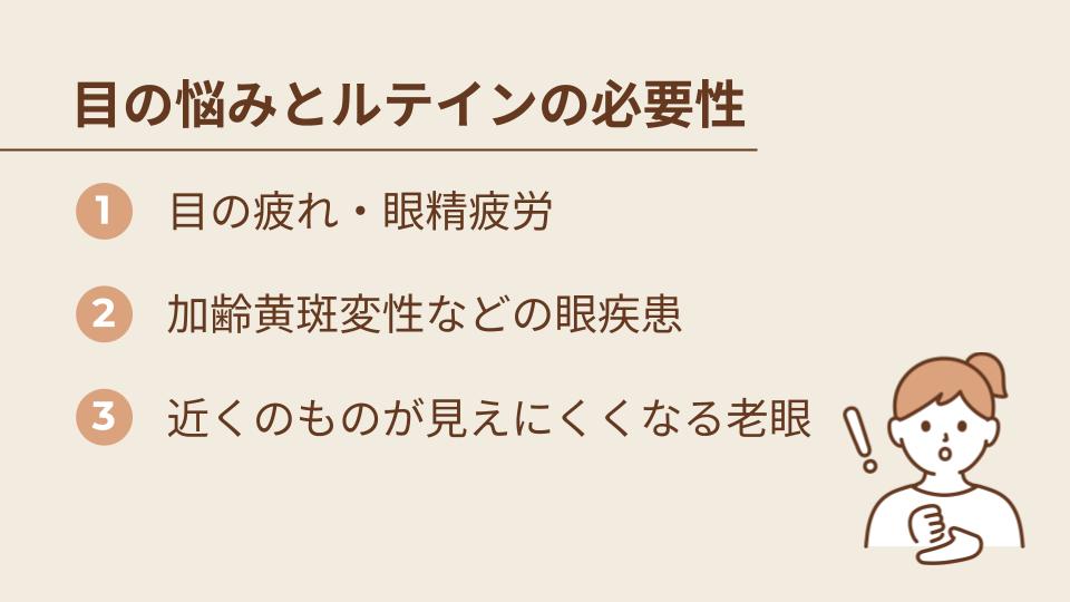 加齢と共に抱えやすくなる目の悩みとルテインの必要性