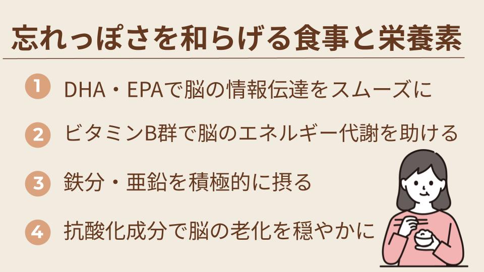忘れっぽさを和らげる食事と栄養素