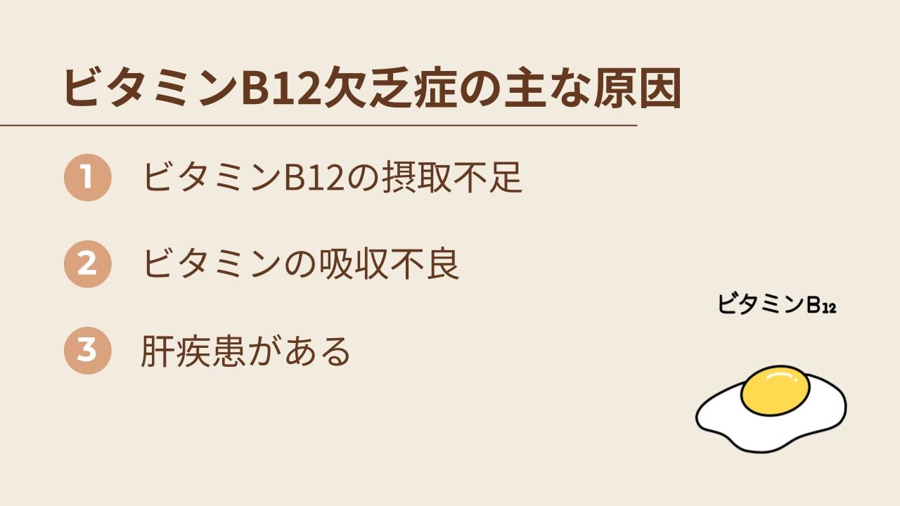 ビタミンB12欠乏症の主な原因を紹介します。