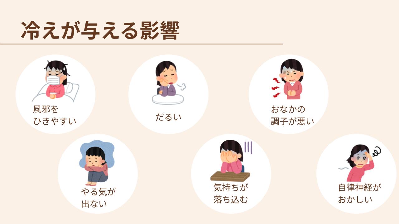 体が冷えると、心身にさまざまな影響を及ぼします。