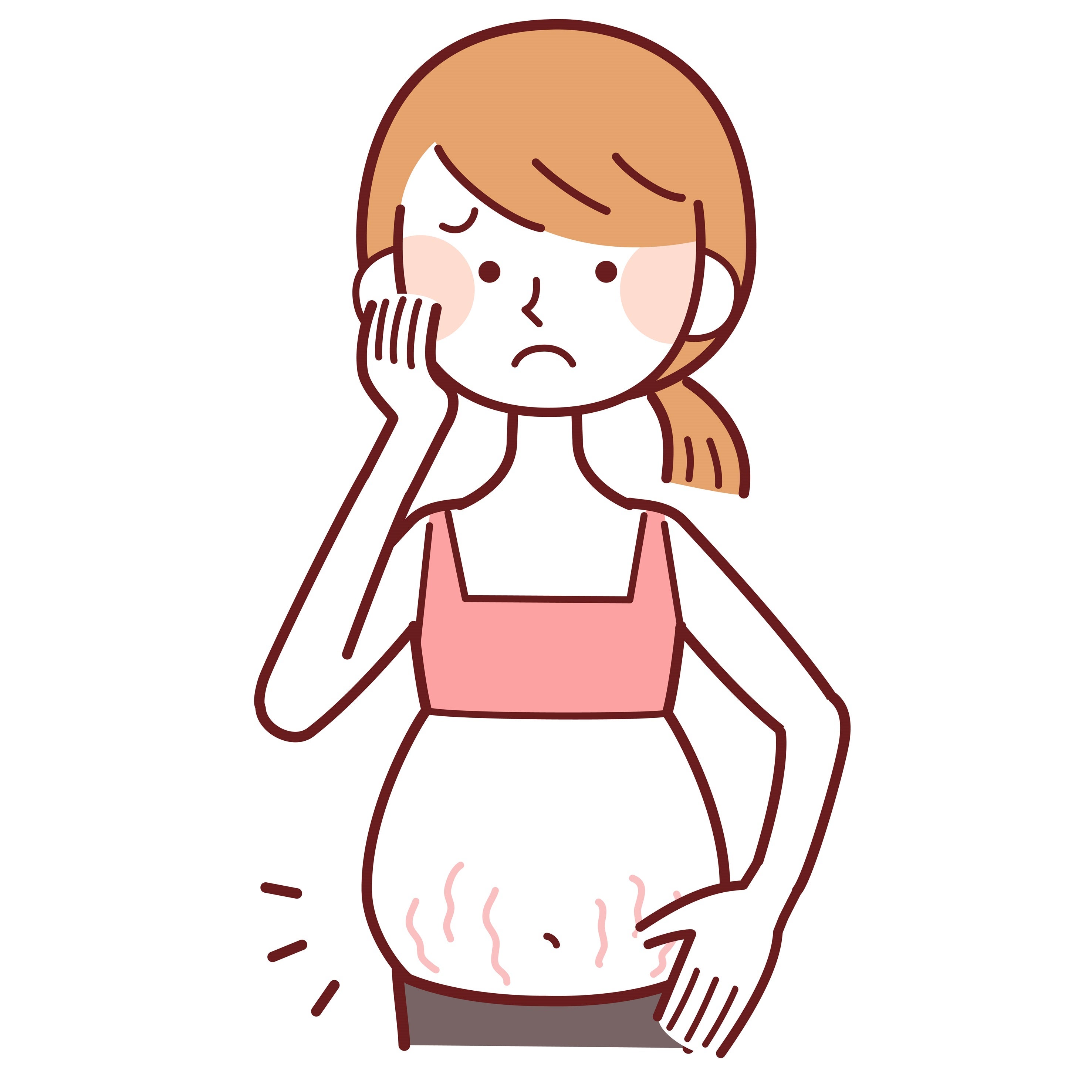 妊娠線とは、妊娠による体重増加で皮ふが引っ張られることで生じる、ひび割れのような跡のこと