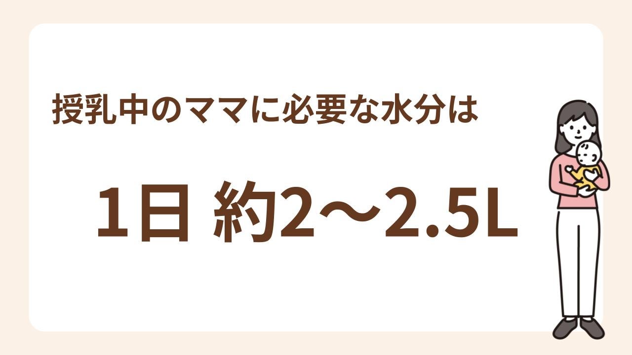 授乳中のママが1日に必要とする水分量の目安は、約2～2.5Lです。