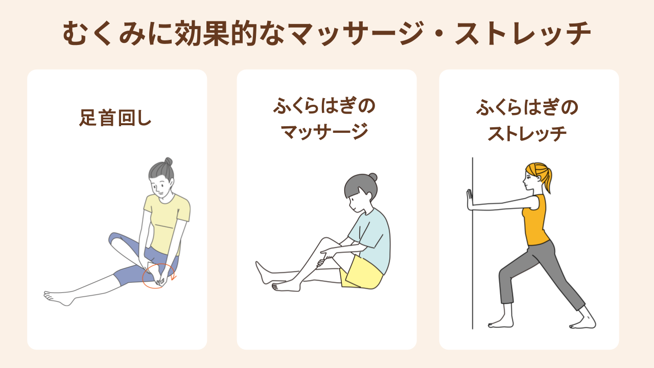 むくみに効果的な足首回し・ふくらはぎのマッサージとストレッチ