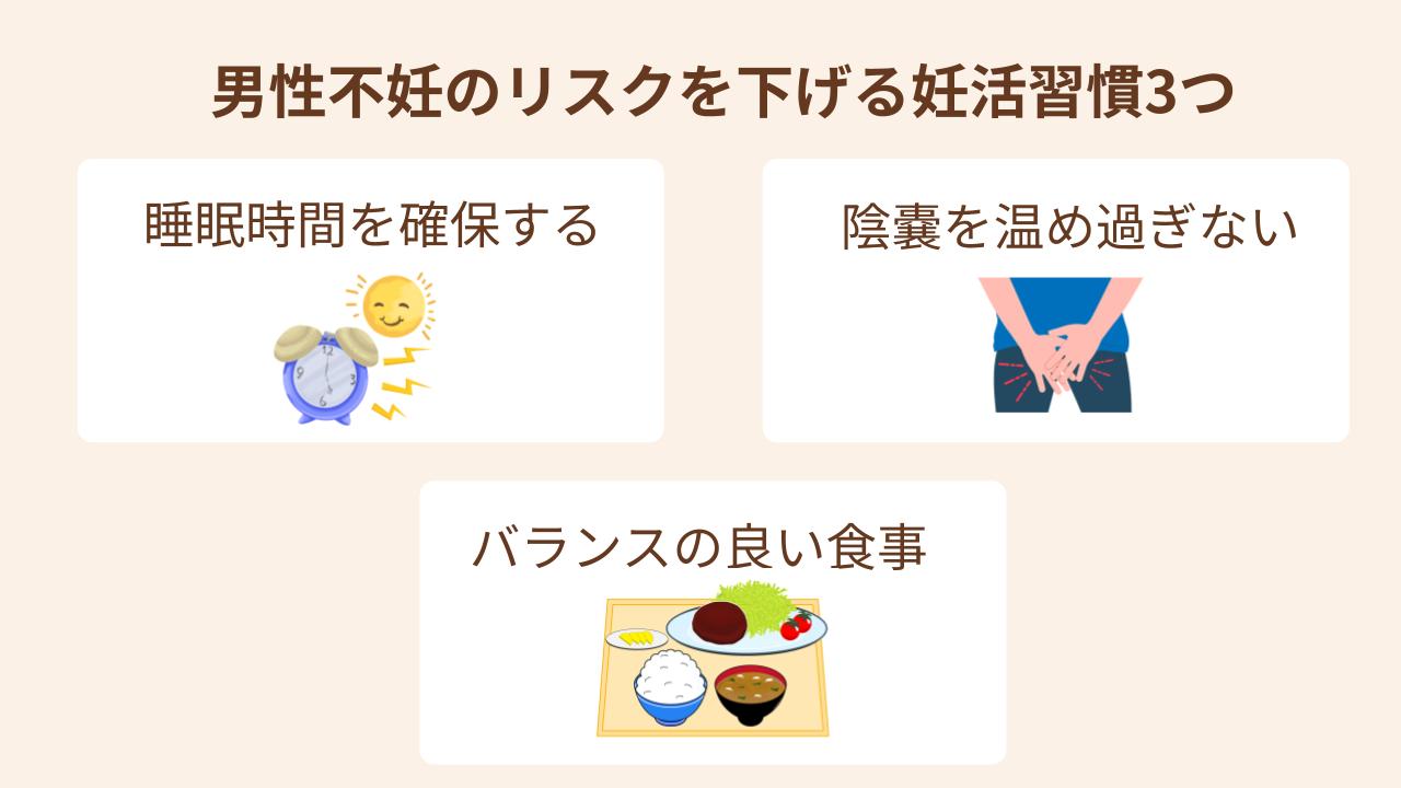 男性不妊のリスクを下げる妊活習慣3つ