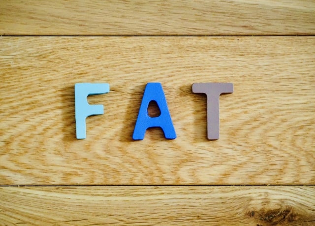 木目調の背景に英字ブロックで「FAT」