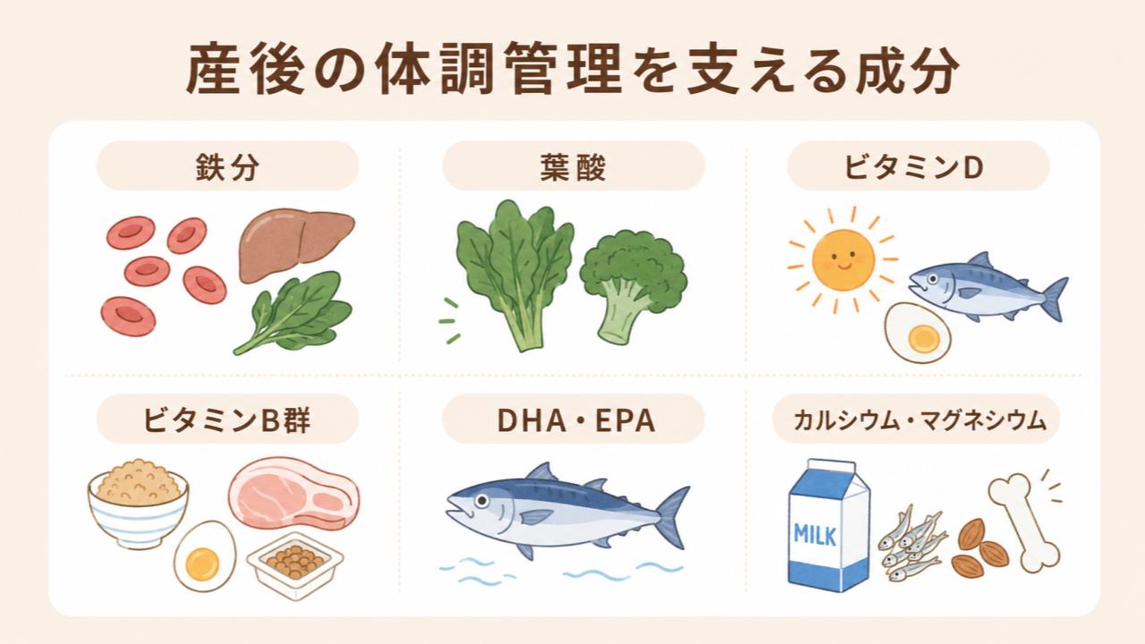 鉄分 葉酸 ビタミンD ビタミンB群 DHA・EPA カルシウム・マグネシウム