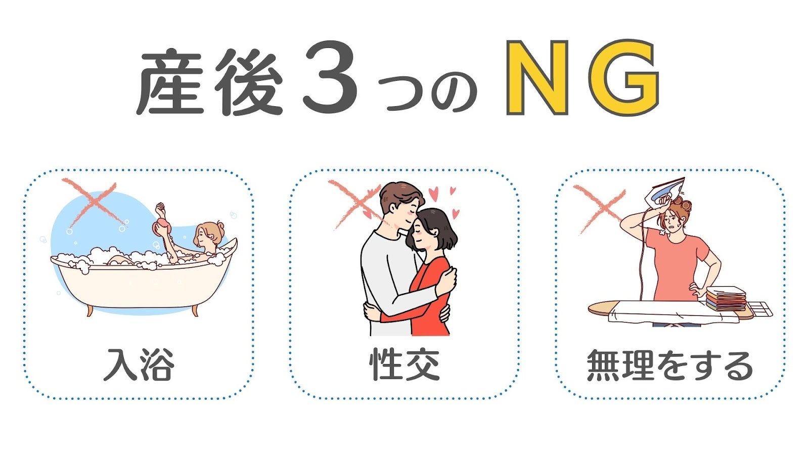産後３つのNGについてのイラスト