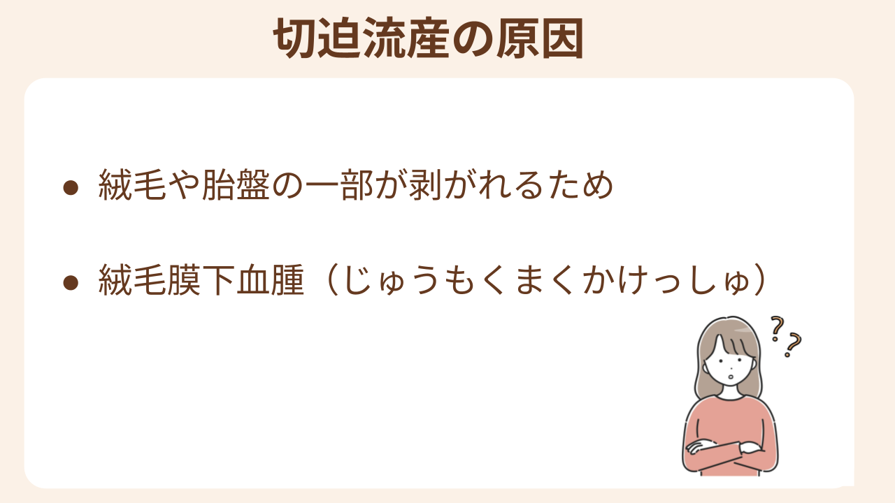絨毛や胎盤の一部が剥がれたり、絨毛膜下血腫など