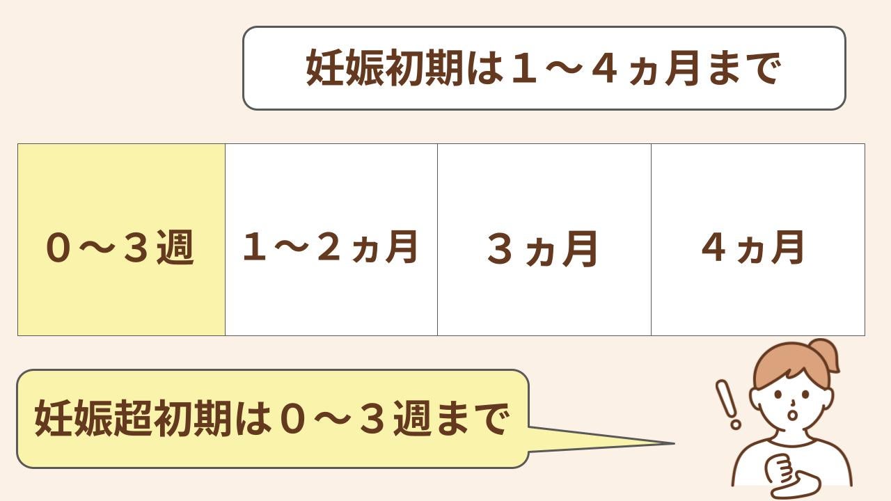 妊娠初期1～4ヶ月のうち、妊娠0～3週頃を「妊娠超初期」と呼びます