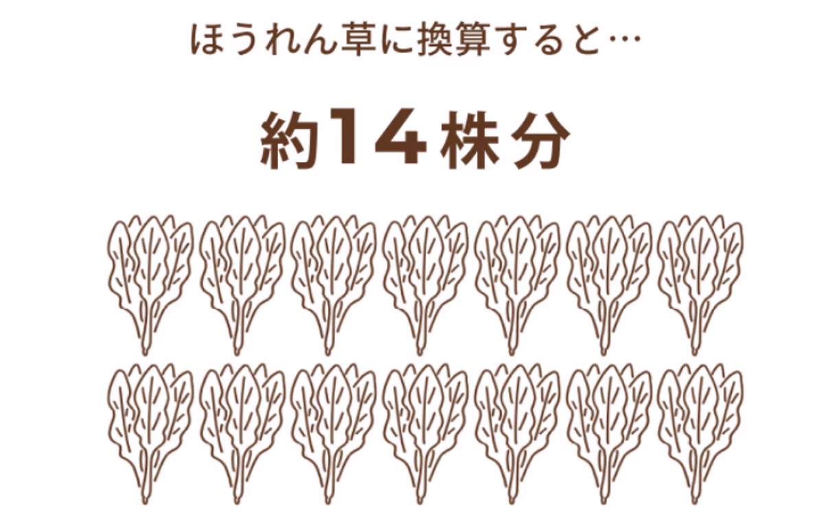 体内での吸収率を換算して、食事から1日の必要量400μgを摂ろうとすると、たとえば800μgの葉酸が含まれる量のほうれん草を食べなければならない